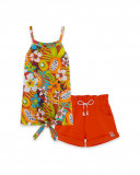 Tee-shirt et short en jersey lacets fille orange summer festival Tee-shirt et short en jersey lacets fille orange summer festival