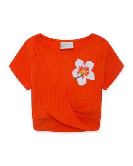 Tee-shirt en jersey fleur fille rouge summer festival Tee-shirt en jersey fleur fille rouge summer festival