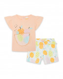 Tee-shirt et short en jersey volants fille orange picnic time Tee-shirt et short en jersey volants fille orange picnic time