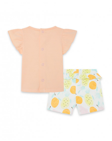 Tee-shirt et short en jersey volants fille orange picnic time