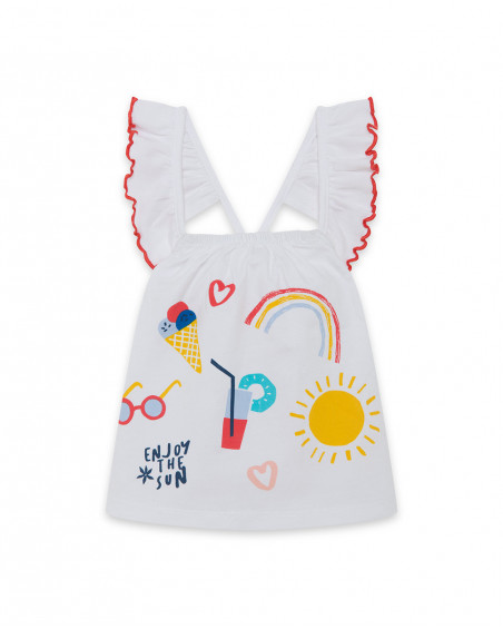 Tee-shirt en jersey volants fille blanche enjoy the sun