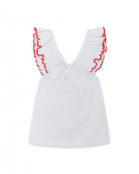 Tee-shirt en jersey volants fille blanche enjoy the sun