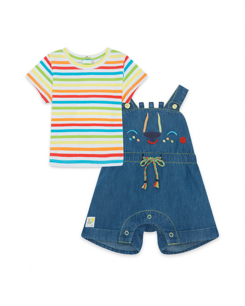 Salopette en jeans et t-shirt à rayures garçon bleu hi! sunshine