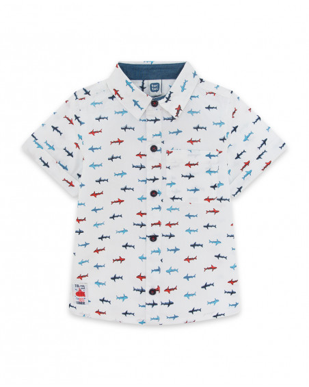 Chemise en popeline imprimée garçon blanche red submarine
