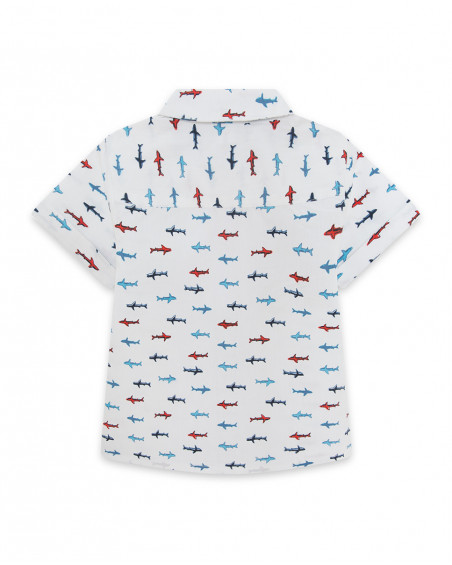 Chemise en popeline imprimée garçon blanche red submarine