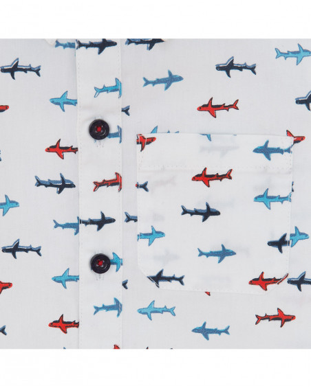 Chemise en popeline imprimée garçon blanche red submarine