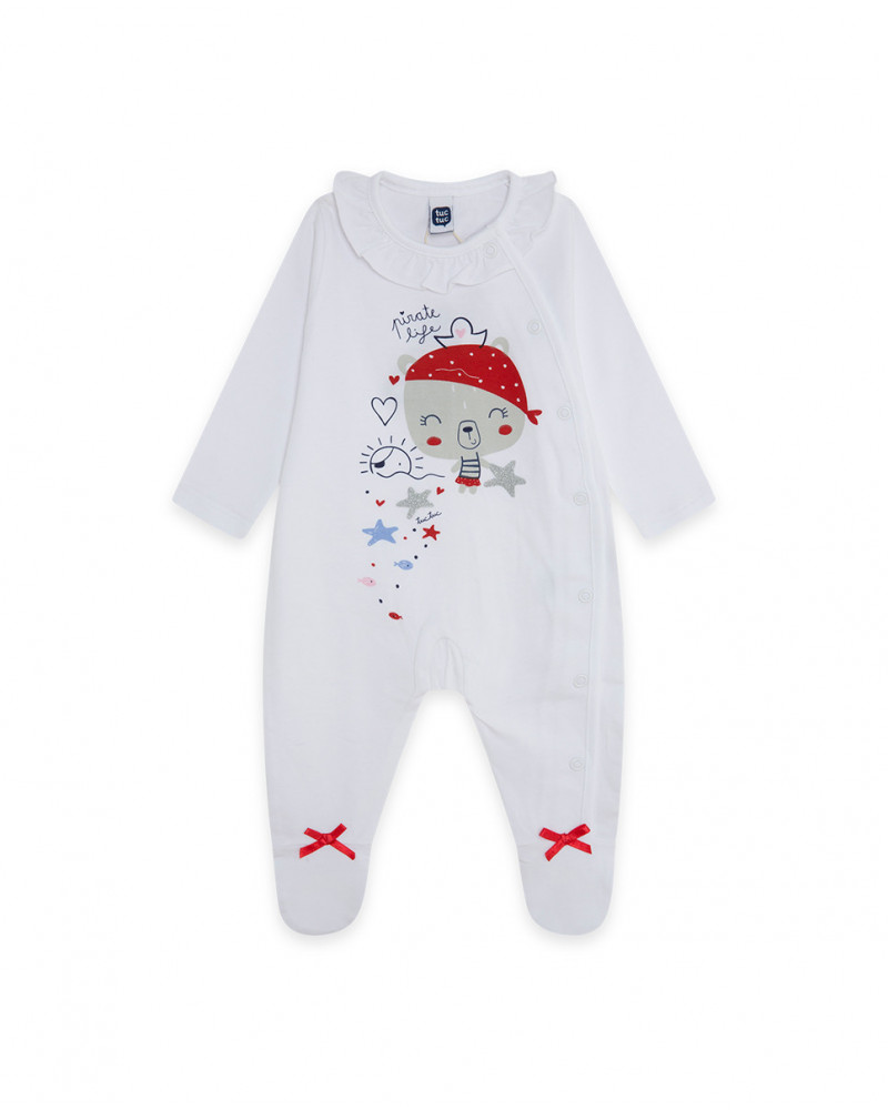 Grenouillère en jersey long avec pieds fille blanche little