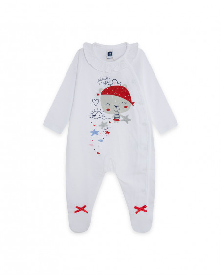 Grenouillère en jersey long avec pieds fille blanche little Grenouillère en jersey long avec pieds fille blanche little