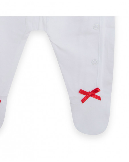 Grenouillère en jersey long avec pieds fille blanche little Grenouillère en jersey long avec pieds fille blanche little