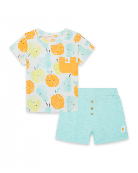 Tee-shirt et bermuda en jersey boutons garçon bleu picnic time Tee-shirt et bermuda en jersey boutons garçon bleu picnic time