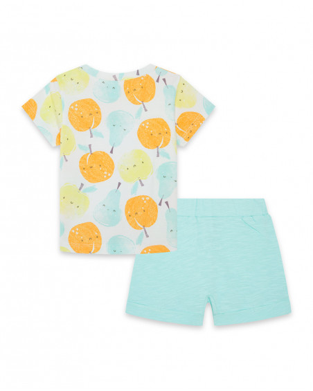 Tee-shirt et bermuda en jersey boutons garçon bleu picnic time Tee-shirt et bermuda en jersey boutons garçon bleu picnic time