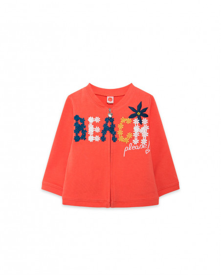 Veste en coton molletonné avec fermeture éclair fille orange
