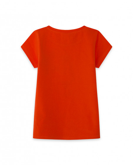 Tee-shirt en jersey fleurs fille orange summer festival Tee-shirt en jersey fleurs fille orange summer festival