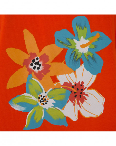 Tee-shirt en jersey fleurs fille orange summer festival Tee-shirt en jersey fleurs fille orange summer festival