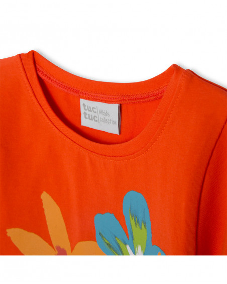 Tee-shirt en jersey fleurs fille orange summer festival Tee-shirt en jersey fleurs fille orange summer festival