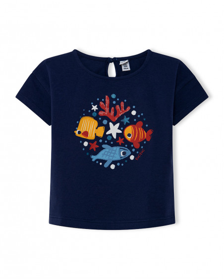 Tee-shirt en jersey poissons fille bleu red submarine Tee-shirt en jersey poissons fille bleu red submarine