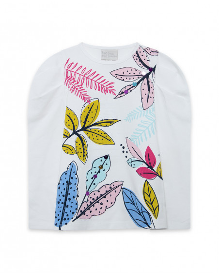 Tee-shirt en jersey manche longue fille blanche island Tee-shirt en jersey manche longue fille blanche island