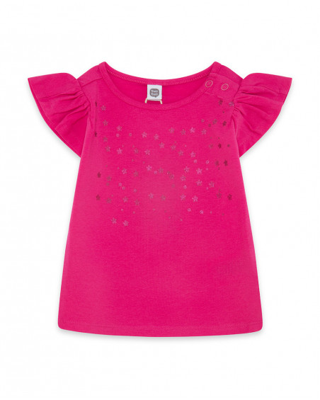 Tee-shirt en jersey volants fille fucsia basicos kids Tee-shirt en jersey volants fille fucsia basicos kids