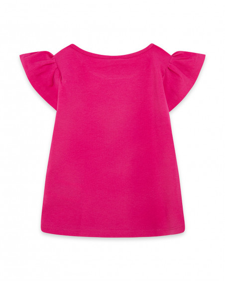 Tee-shirt en jersey volants fille fucsia basicos kids Tee-shirt en jersey volants fille fucsia basicos kids