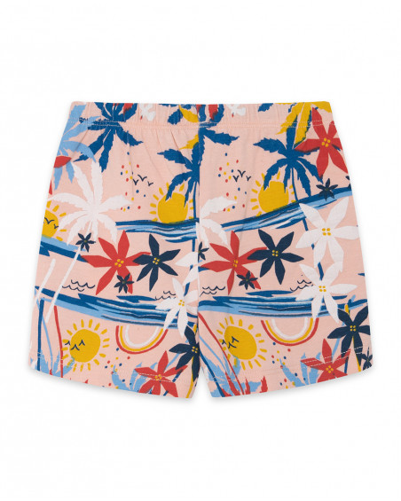 Short en jersey imprimé fille orange enjoy the sun Short en jersey imprimé fille orange enjoy the sun