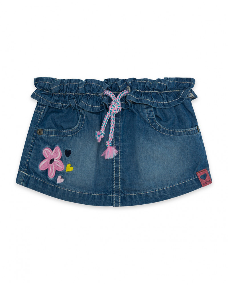 Jupe en jeans fleur fille bleu tahiti