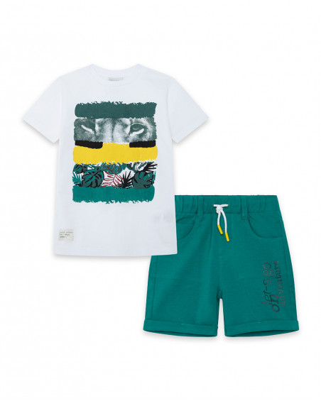 Tee-shirt et bermuda en jersey lacets garçon blanche jungle