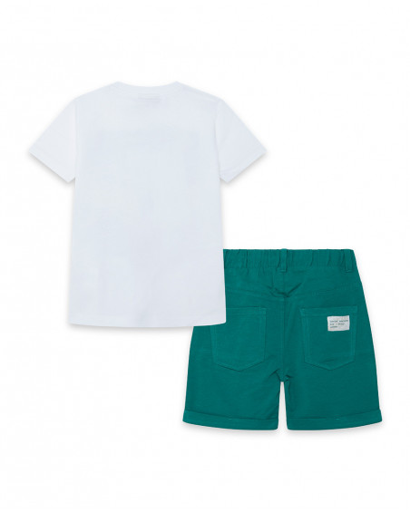 Tee-shirt et bermuda en jersey lacets garçon blanche jungle