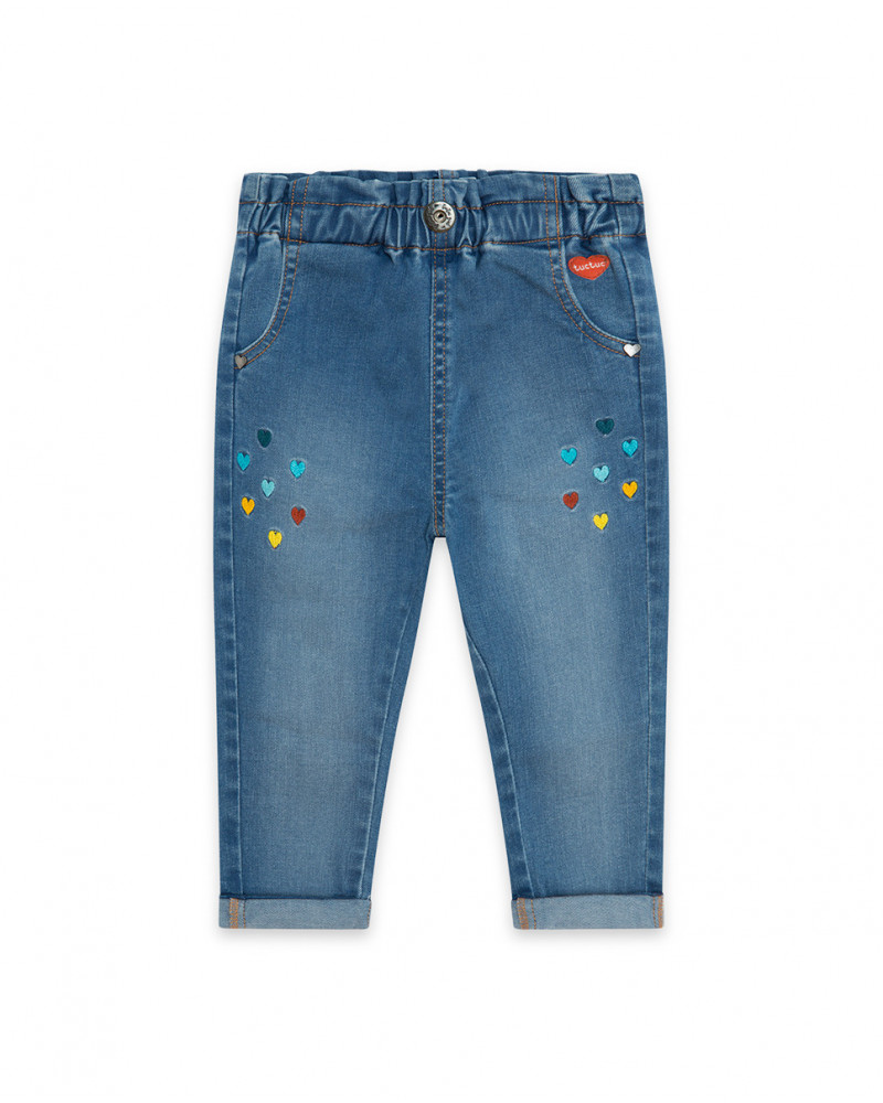 Pantalon en jeans coeurs fille bleu smile today