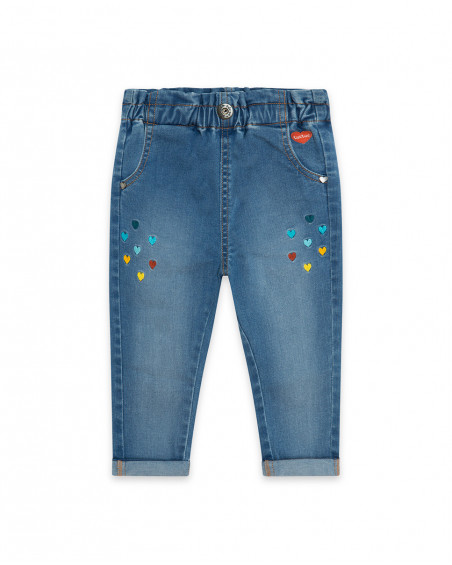 Pantalon en jeans coeurs fille bleu smile today Pantalon en jeans coeurs fille bleu smile today