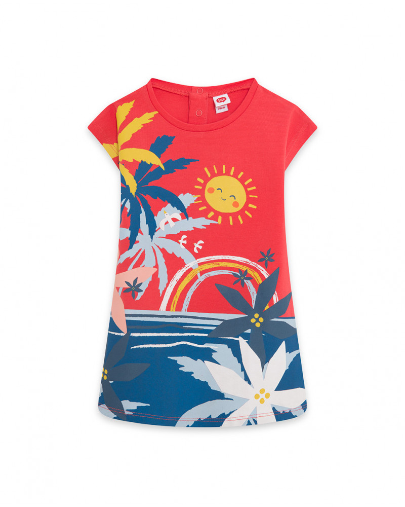 Robe en jersey imprimé fille orange enjoy the sun