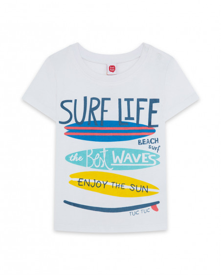 Tee-shirt en jersey message garçon blanche enjoy the sun