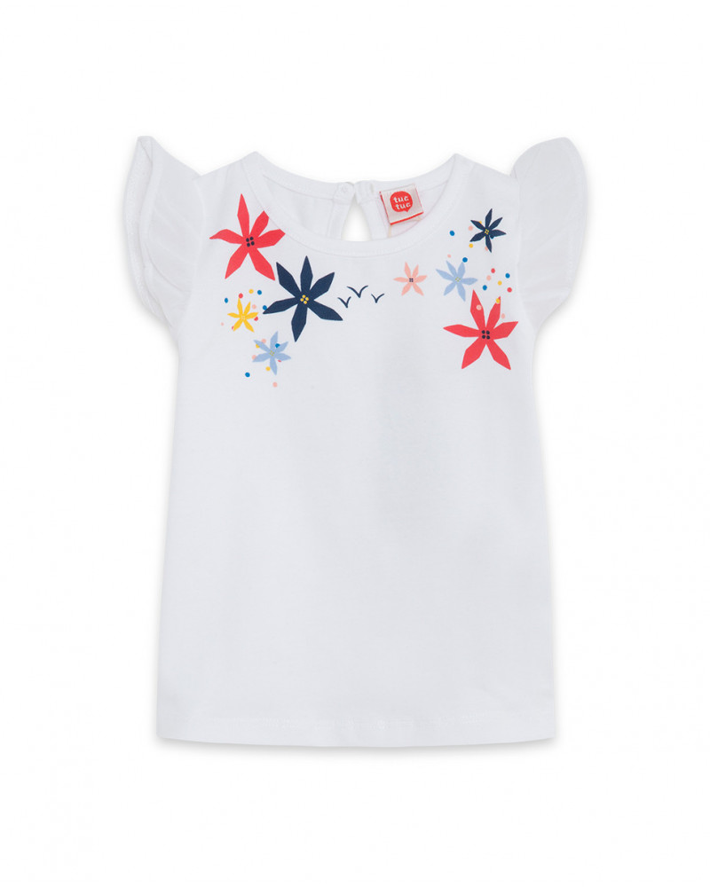 Tee-shirt en jersey fleurs fille blanche enjoy the sun