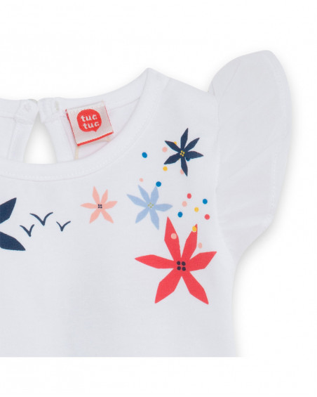 Tee-shirt en jersey fleurs fille blanche enjoy the sun