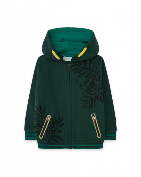 Sweat-shirt en peluche avec fermeture éclair garçon vert jungle