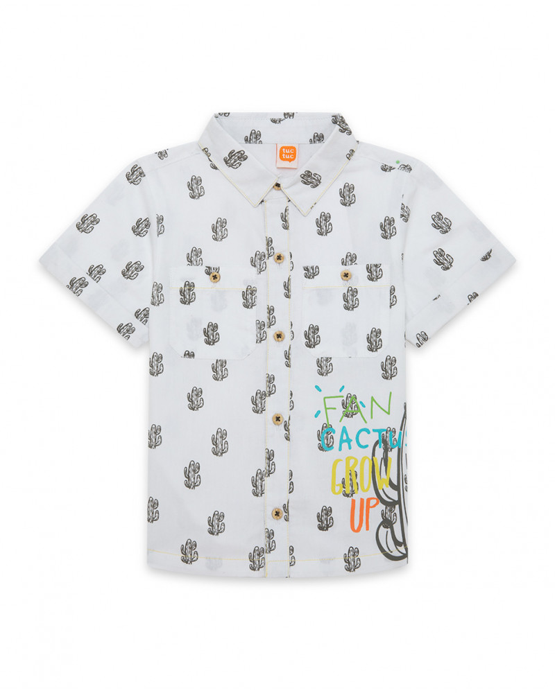 Chemise en popeline imprimée garçon blanche funcactus