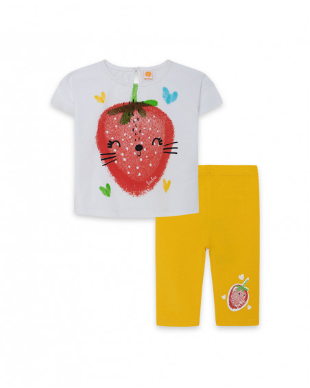 Tee-shirt et legging capri fraise fille jaune fruitty time