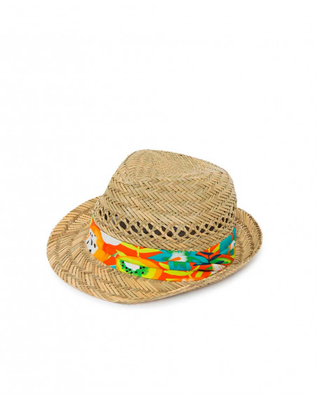 Bonnet en raphia imprimé fille orange summer festival Bonnet en raphia imprimé fille orange summer festival