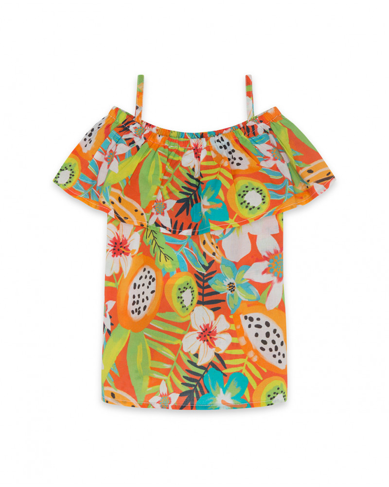 Blouse en popeline volants fille orange summer festival
