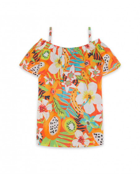 Blouse en popeline volants fille orange summer festival