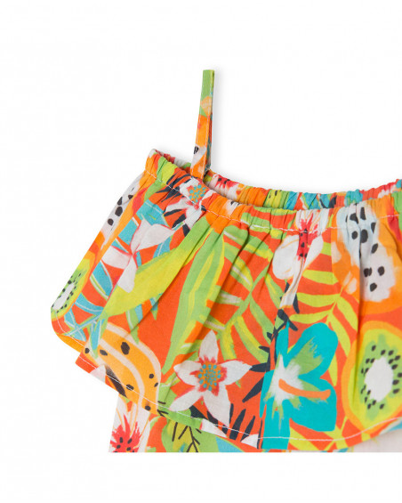 Blouse en popeline volants fille orange summer festival