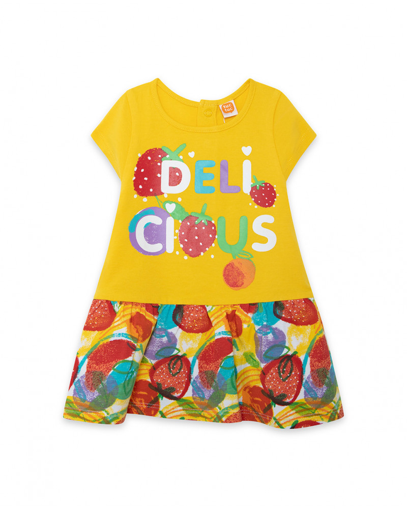 Robe en jersey imprimé fille jaune fruitty time