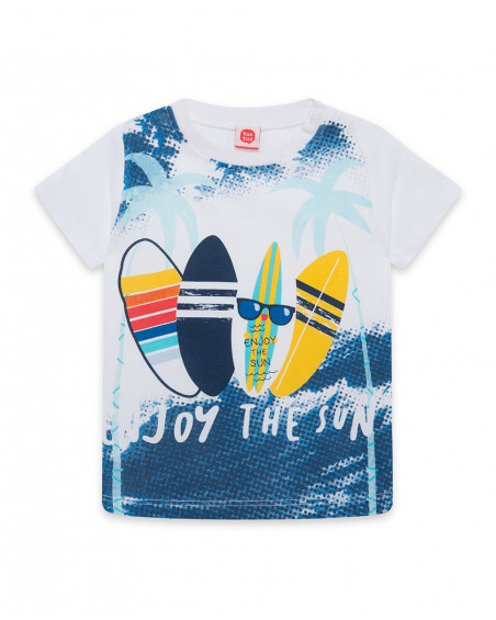 Tee-shirt en jersey imprimée garçon blanche enjoy the sun Tee-shirt en jersey imprimée garçon blanche enjoy the sun