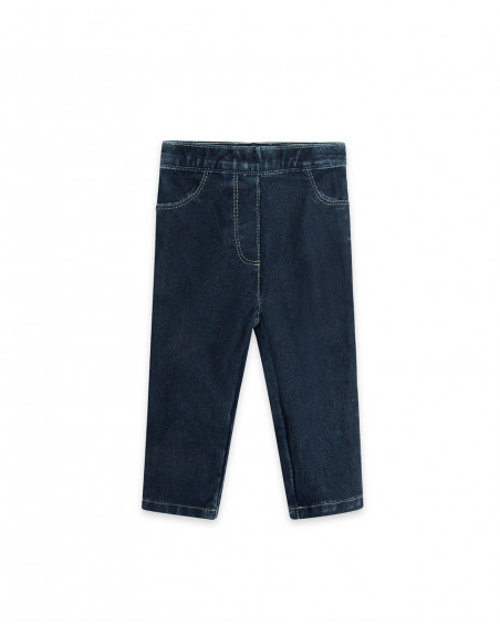 Jeggings en coton molletonné effet denim fille bleu basicos kids