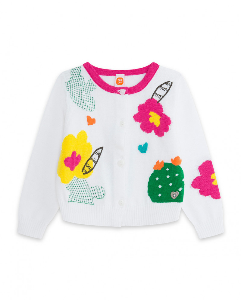 Veste en tricot boutons fille blanche funcactus