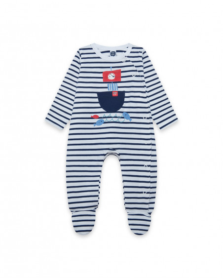 Grenouillère en jersey long avec pieds garçon blanche little Grenouillère en jersey long avec pieds garçon blanche little