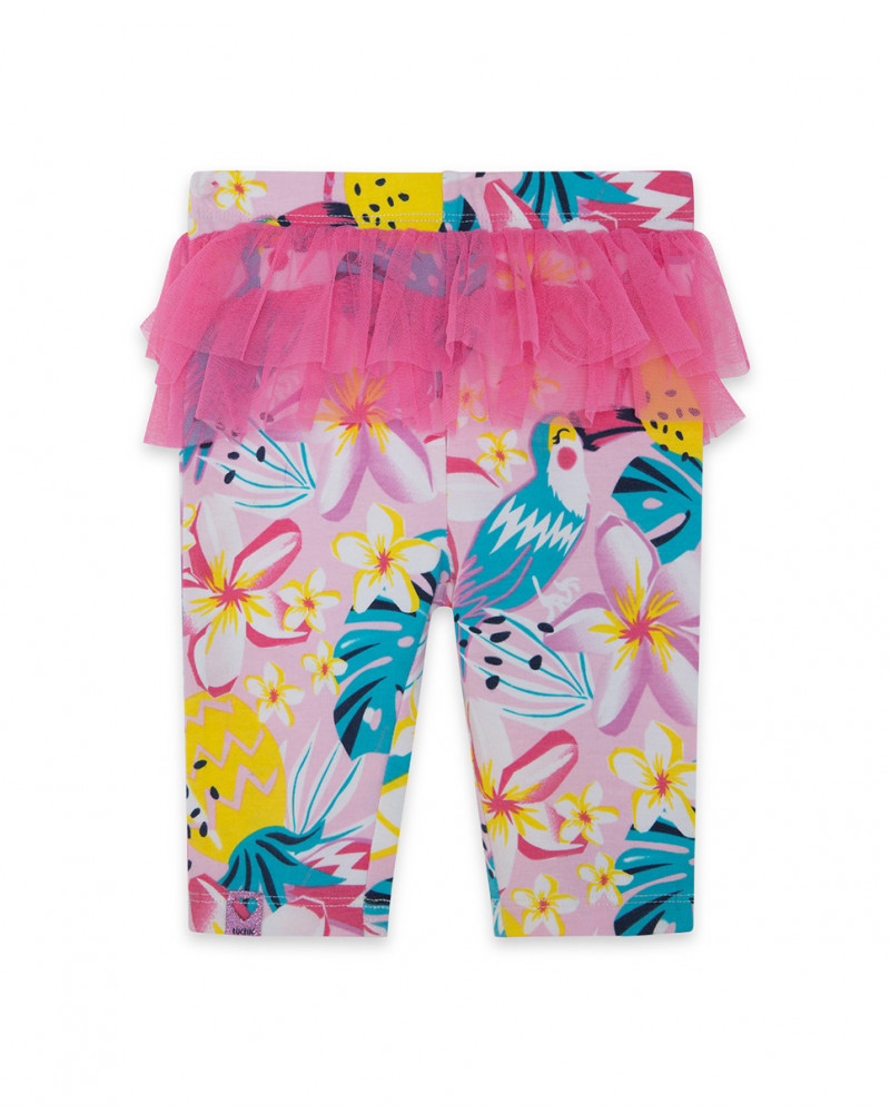 Leggings en jersey et tulle volants fille rose tahiti