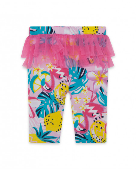 Leggings en jersey et tulle volants fille rose tahiti