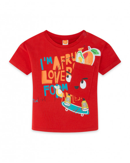 Tee-shirt en jersey poche garçon rouge fruitty time Tee-shirt en jersey poche garçon rouge fruitty time