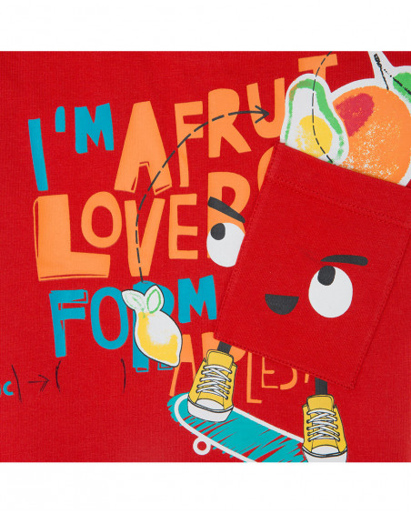 Tee-shirt en jersey poche garçon rouge fruitty time Tee-shirt en jersey poche garçon rouge fruitty time