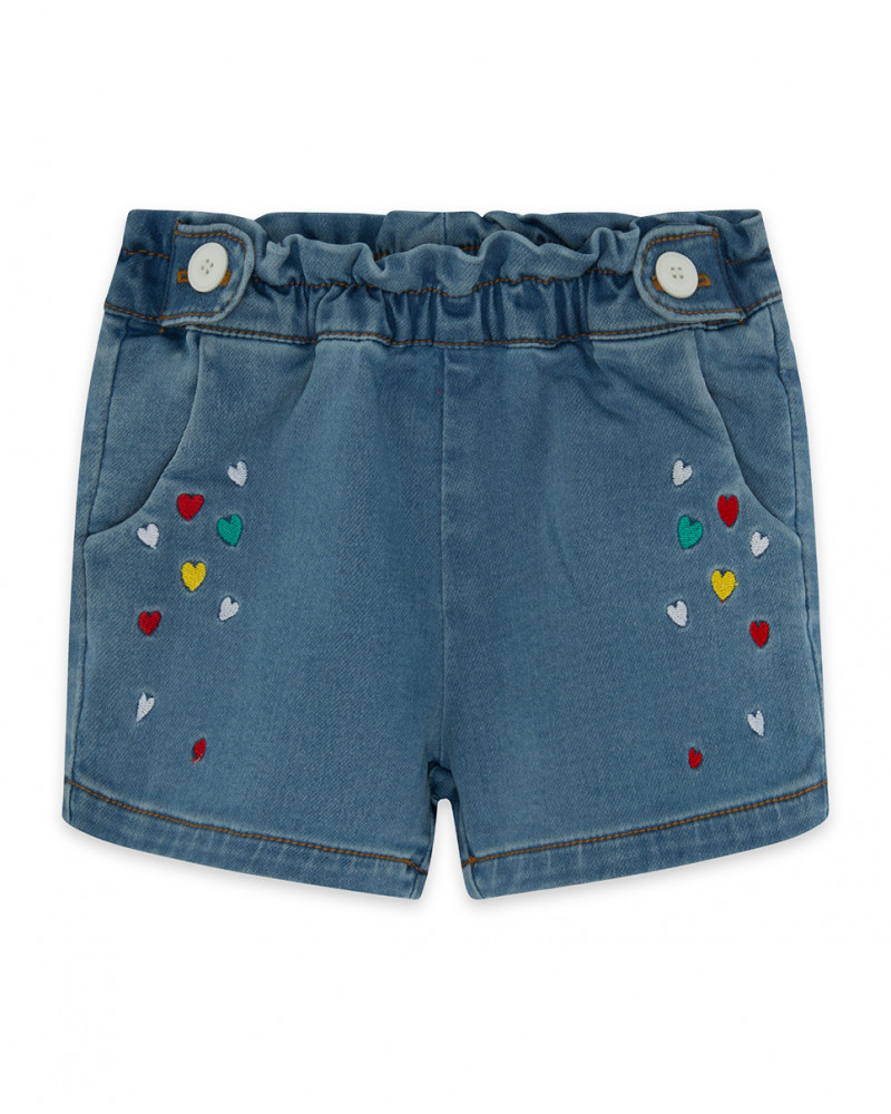 Short en jeans coeurs fille bleu fruitty time